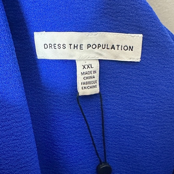 DRESS THE POPULATION Tiffany Midi Dress Large Electric Blue One Shoulder NWT - Picture 4 of 8